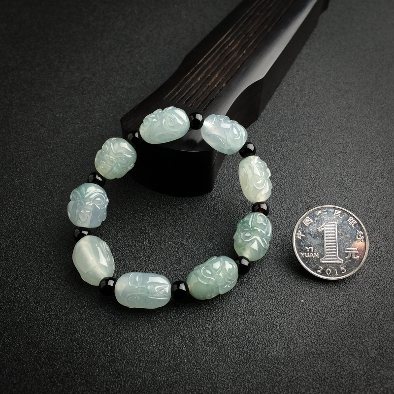 糯种浅绿翡翠罗汉头手串-红掌柜