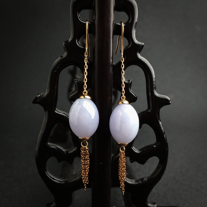 18K金镶缅甸天然糯种紫罗兰翡翠耳坠-红掌柜