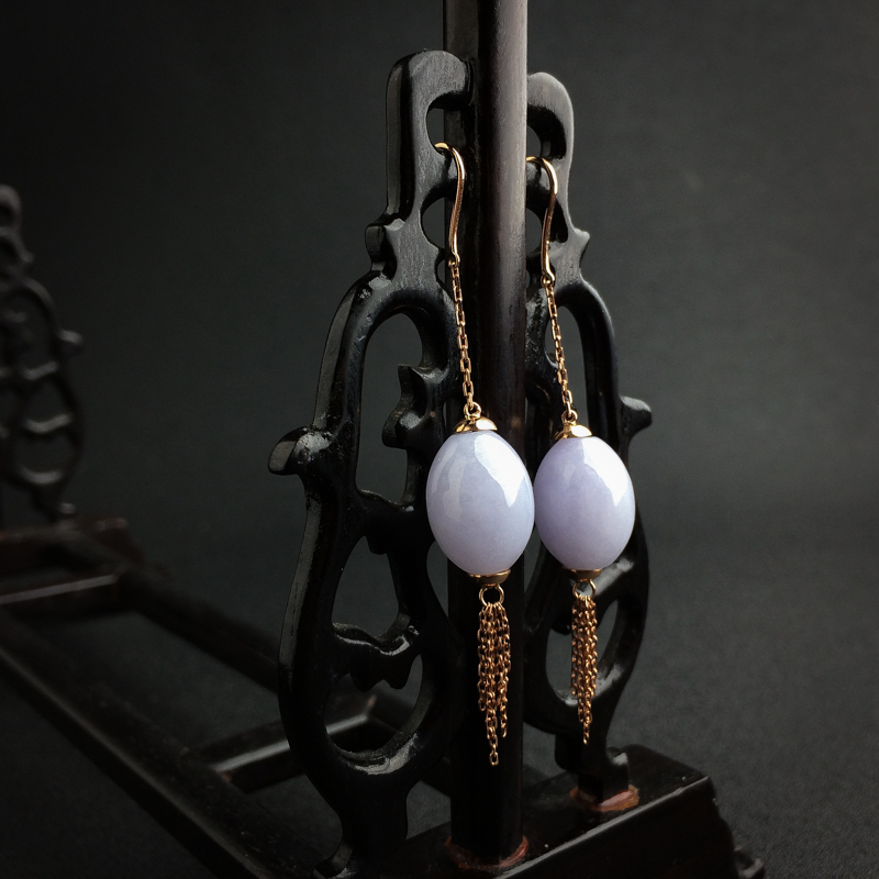 缅甸天然糯种紫罗兰翡翠耳坠-红掌柜