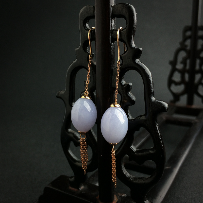 18K金镶天然糯种紫罗兰翡翠耳坠-红掌柜