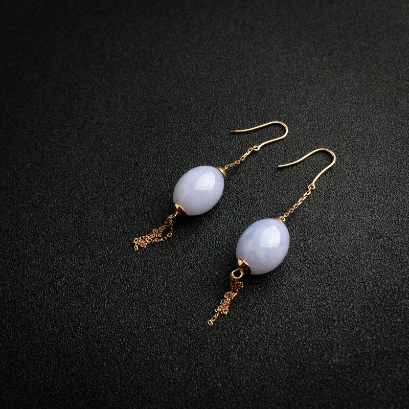 18K金镶缅甸天然糯种翡翠耳坠-红掌柜