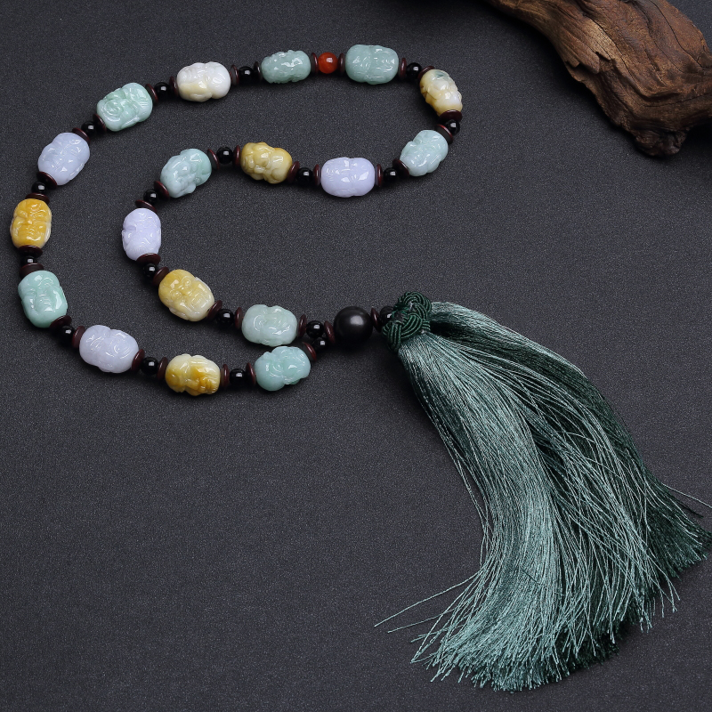 糯种福禄寿翡翠罗汉头手把件-红掌柜