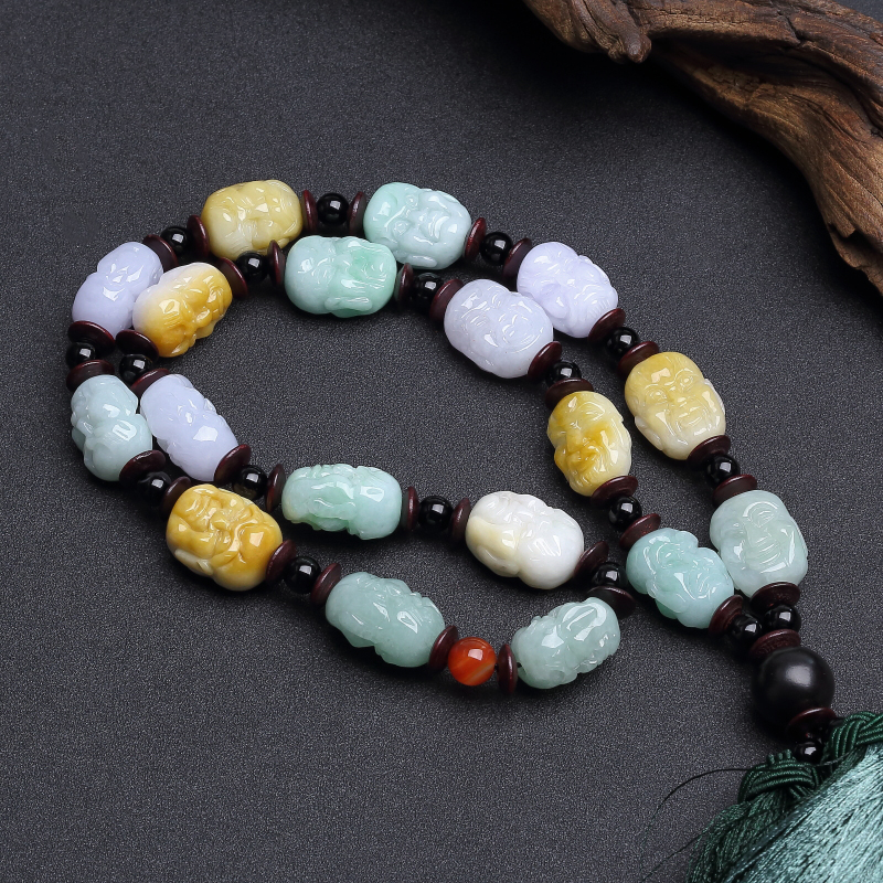 糯种翡翠罗汉头手把件-红掌柜