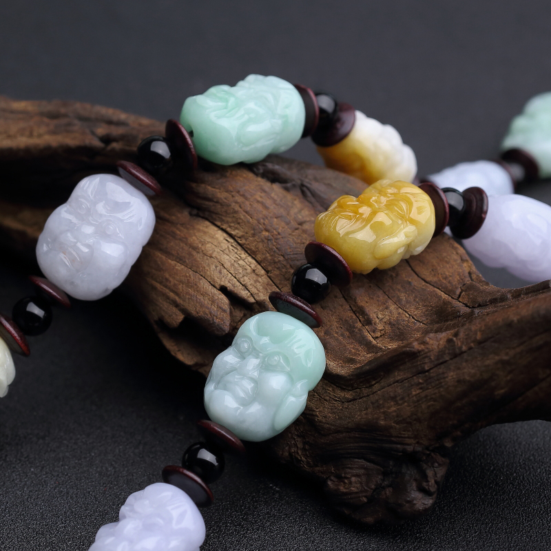 翡翠罗汉头手把件-红掌柜