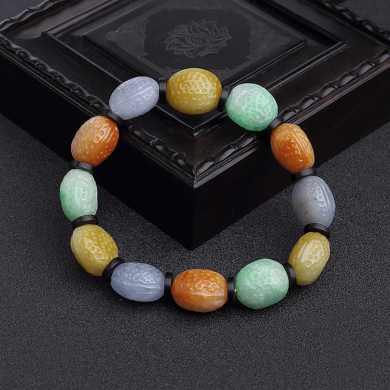 缅甸天然糯种福禄寿翡翠花生手串-红掌柜