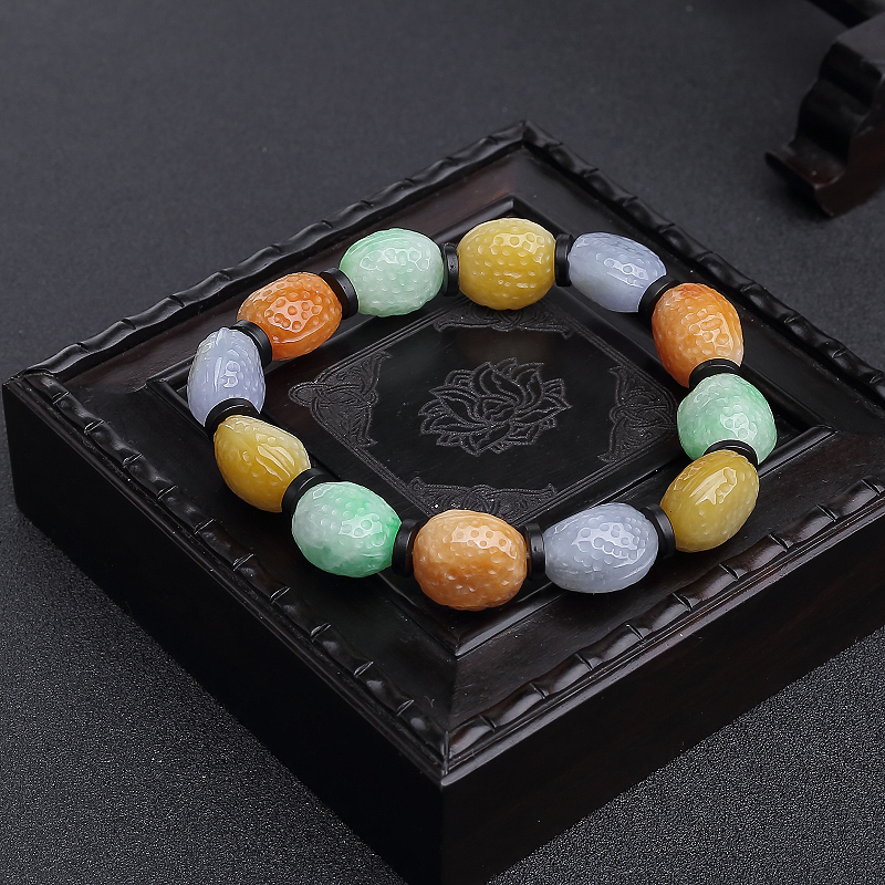 缅甸天然福禄寿翡翠花生手串-红掌柜