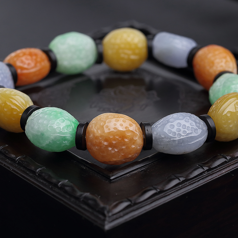 缅甸天然糯种翡翠花生手串-红掌柜