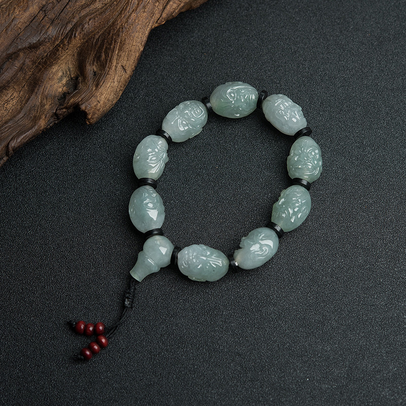 糯种浅绿翡翠罗汉头手串-红掌柜