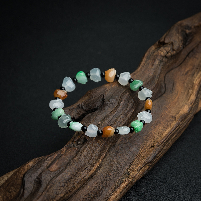 缅甸天然福禄寿翡翠小猪单圈手串-红掌柜