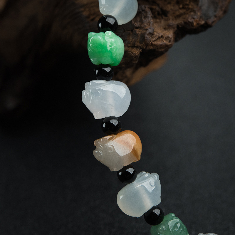 缅甸天然糯种福禄寿翡翠手串-红掌柜