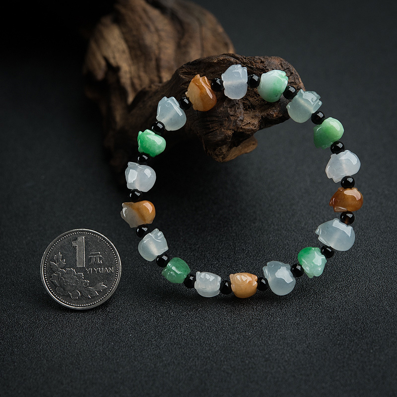 糯种福禄寿翡翠小猪单圈手串-红掌柜