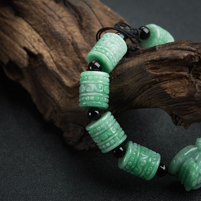 天然糯种浅绿翡翠桶珠单圈手串-红掌柜