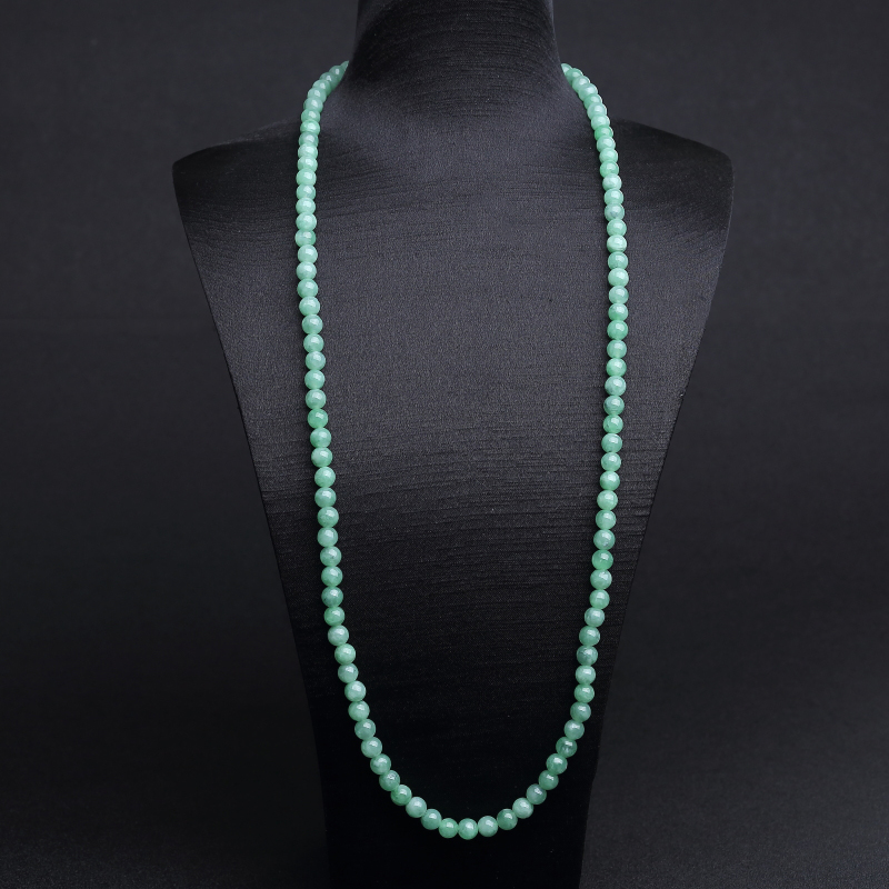缅甸天然糯种浅绿翡翠项链-红掌柜