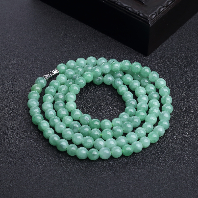 缅甸糯种浅绿翡翠项链-红掌柜