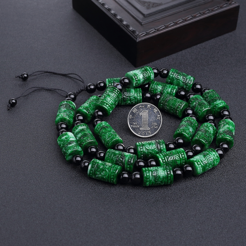 缅甸干青种翡翠桶珠项链-红掌柜