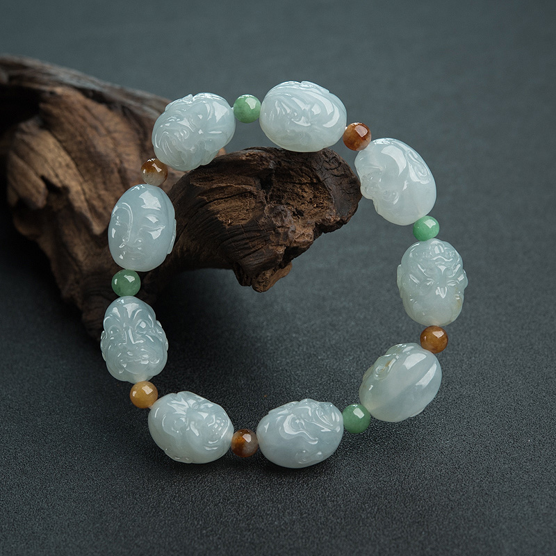 糯种浅绿翡翠罗汉头单圈手串-红掌柜