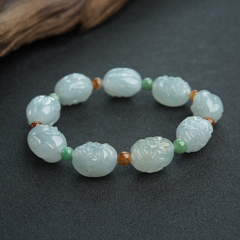 天然糯种浅绿翡翠罗汉头单圈手串-红掌柜