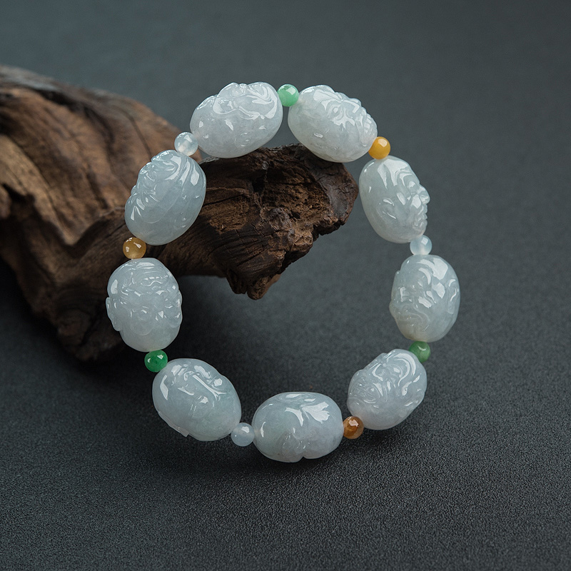 天然糯种浅绿翡翠罗汉头单圈手串-红掌柜
