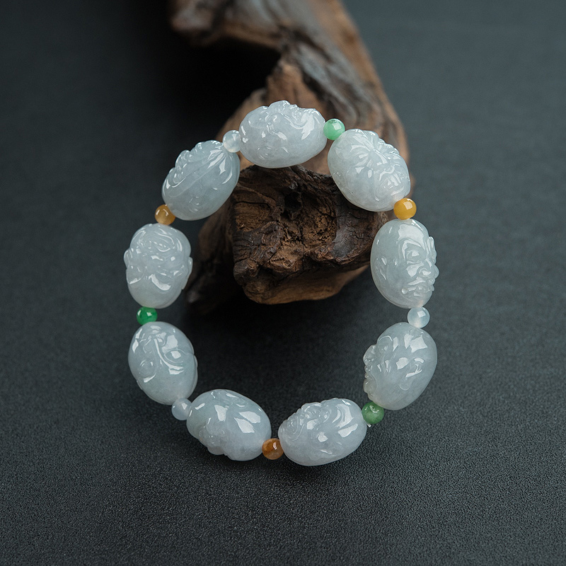 缅甸糯种浅绿翡翠罗汉头单圈手串-红掌柜