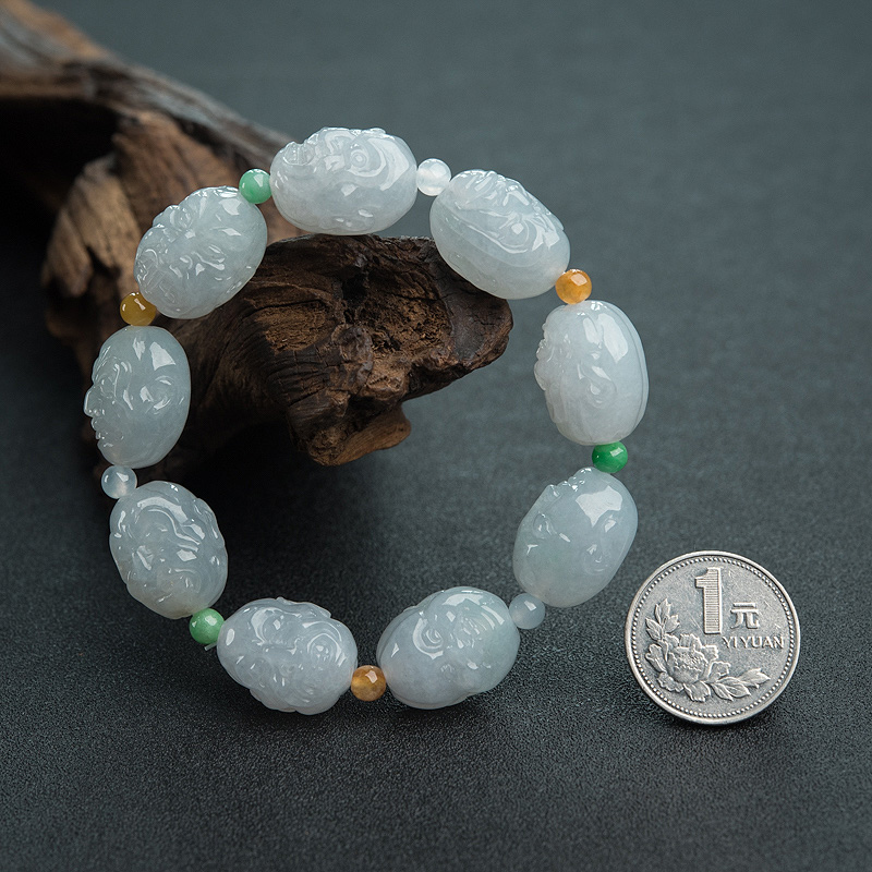 糯种浅绿翡翠罗汉头单圈手串-红掌柜