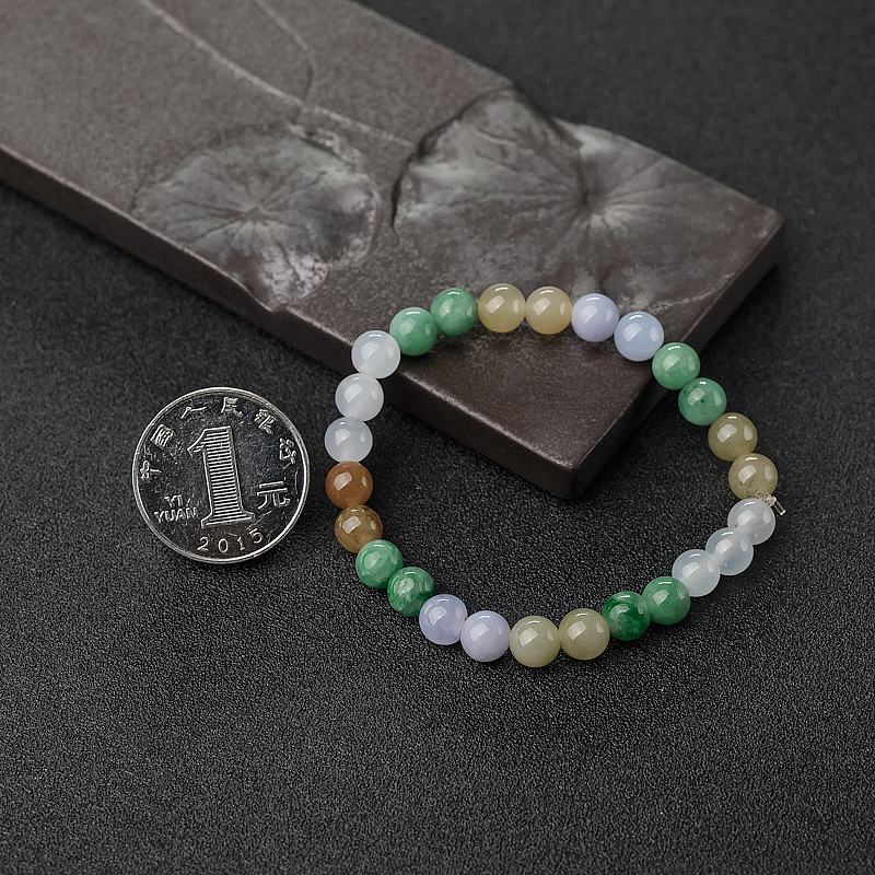 7mm糯种福禄寿翡翠单圈手串-红掌柜