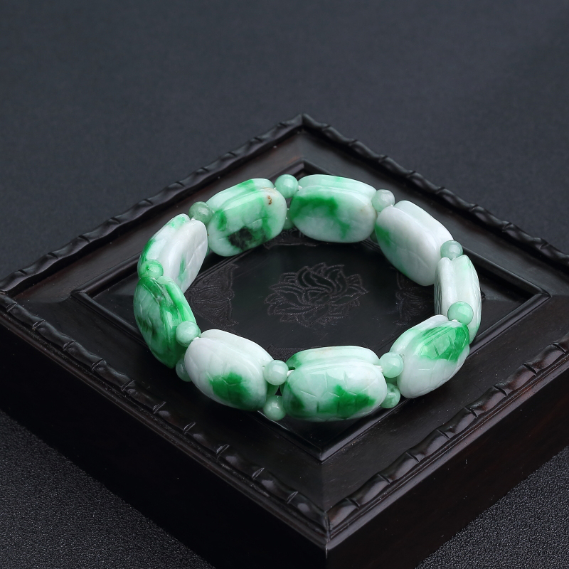 缅甸天然飘翠翡翠富甲单圈手串-红掌柜