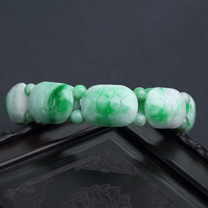 缅甸天然糯种飘翠翡翠手串-红掌柜