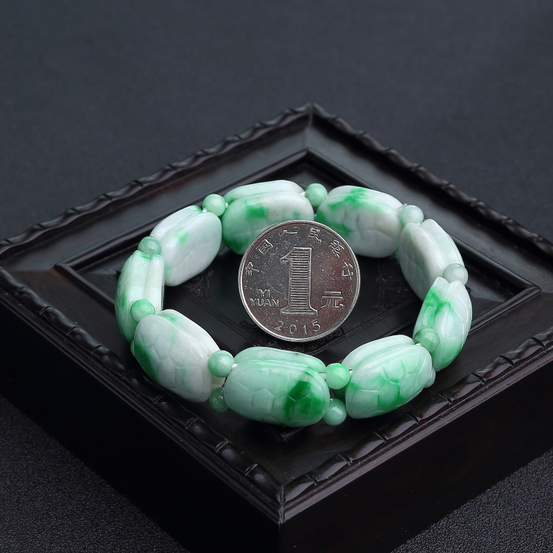 糯种飘翠翡翠富甲手串-红掌柜