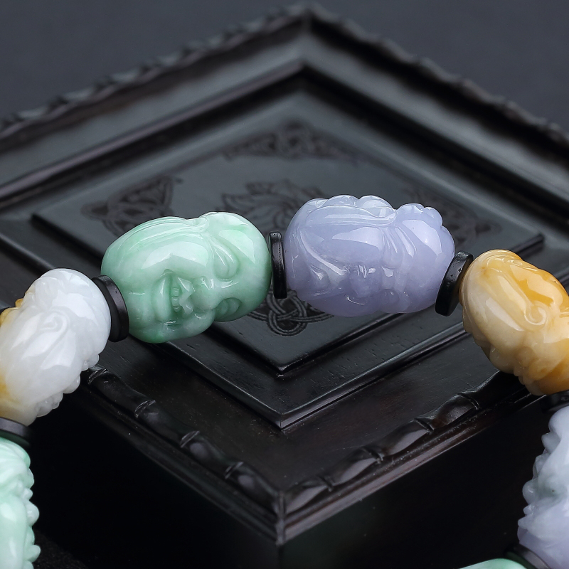 缅甸糯种福禄寿翡翠单圈手串-红掌柜