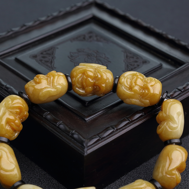 缅甸天然糯种黄翡单圈手串-红掌柜