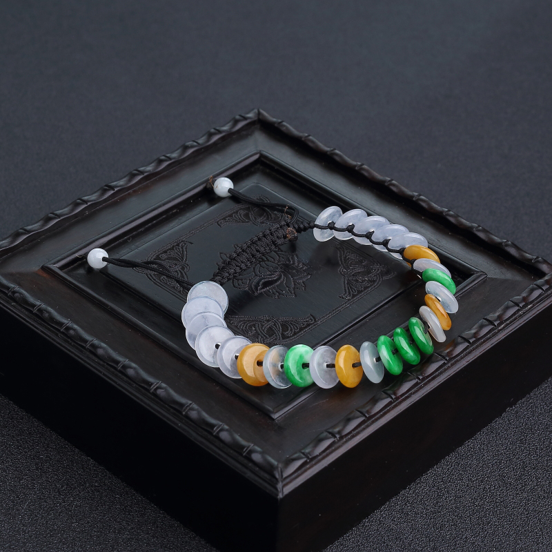 糯冰种福禄寿翡翠平安扣单圈手串-红掌柜