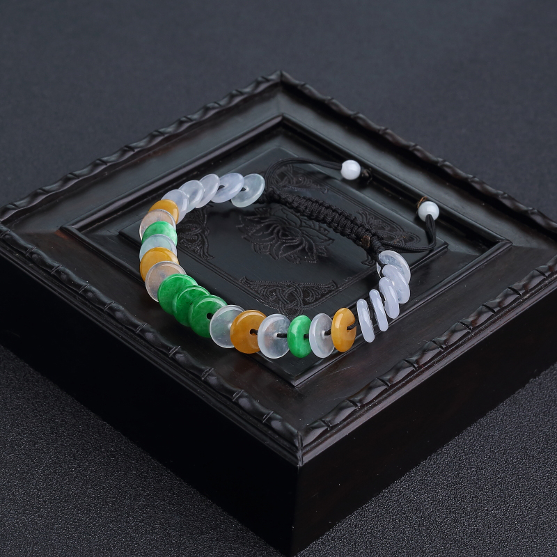 天然福禄寿翡翠平安扣单圈手串-红掌柜