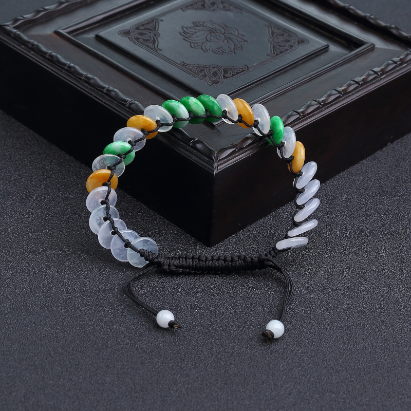 天然糯冰种福禄寿翡翠单圈手串-红掌柜