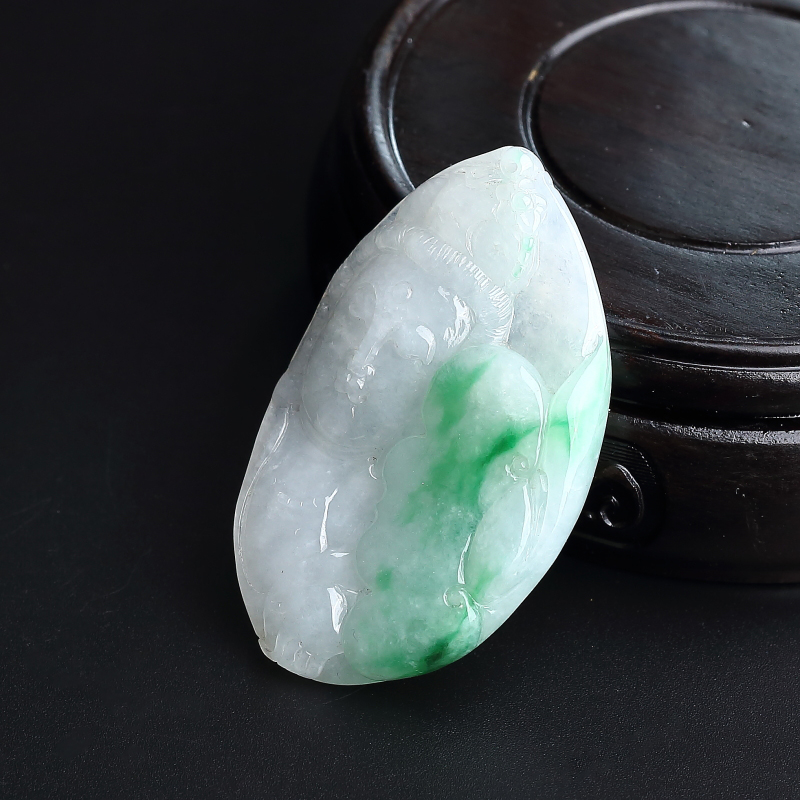 天然糯种飘绿翡翠观音吊坠 - 红掌柜