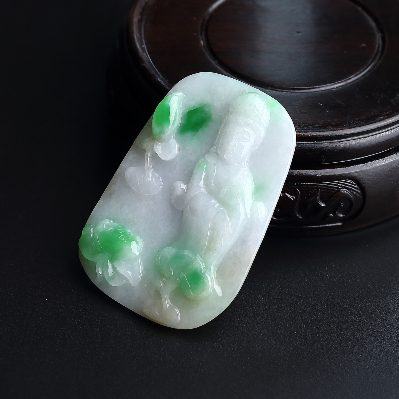 糯种飘绿翡翠观音吊坠 - 红掌柜