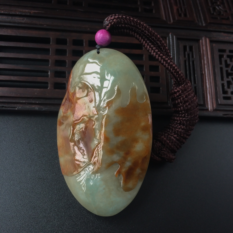 缅甸天然糯种灰绿色翡翠观音吊坠-红掌柜