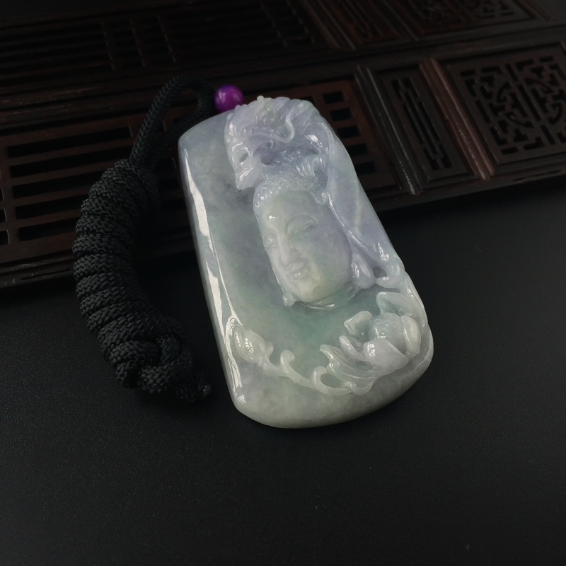 天然糯种春带彩翡翠佛吊坠-红掌柜