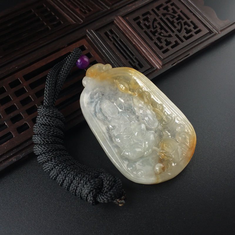 天然冰糯种飘黄翡翡翠观音吊坠-红掌柜
