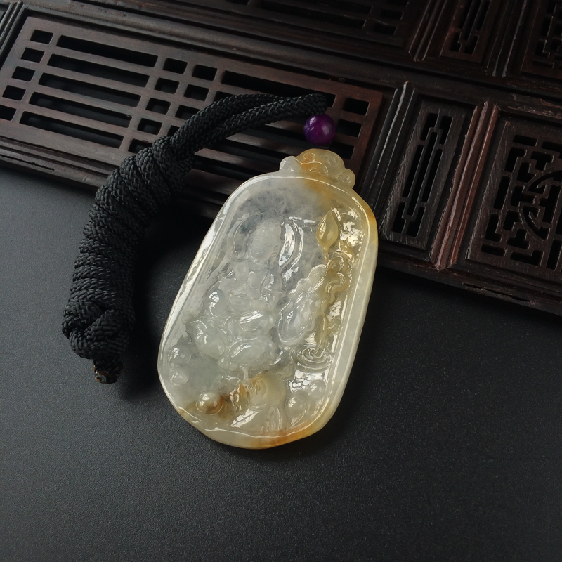 缅甸冰糯种飘黄翡翡翠观音吊坠-红掌柜