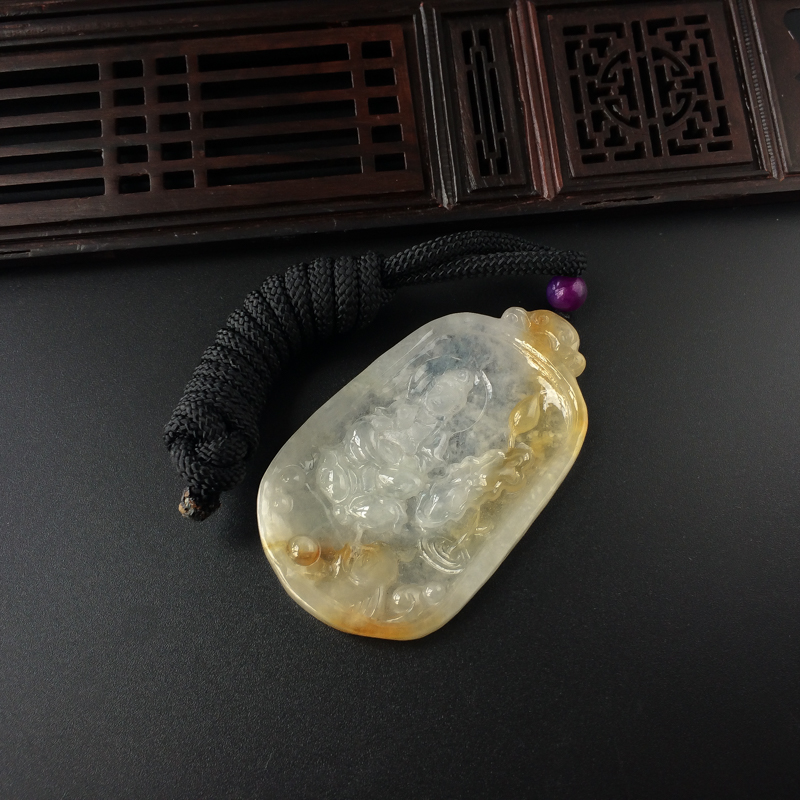 缅甸天然飘黄翡翡翠观音吊坠-红掌柜