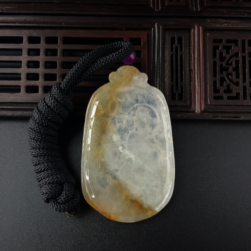 缅甸天然冰糯种翡翠观音吊坠-红掌柜