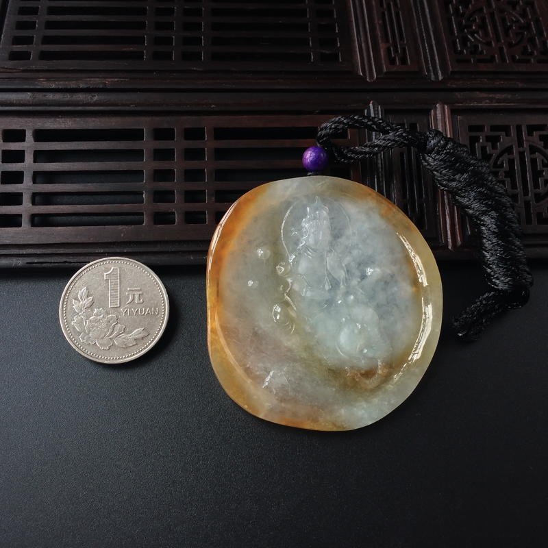 糯种翡翠普贤菩萨吊坠-红掌柜