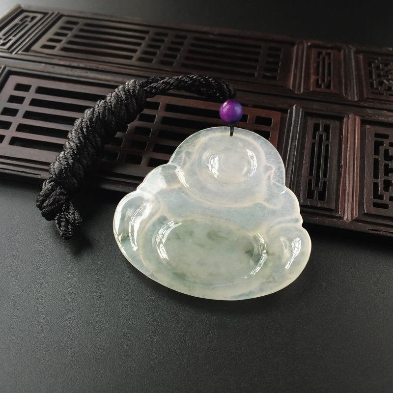 缅甸天然糯冰种翡翠弥勒佛吊坠-红掌柜