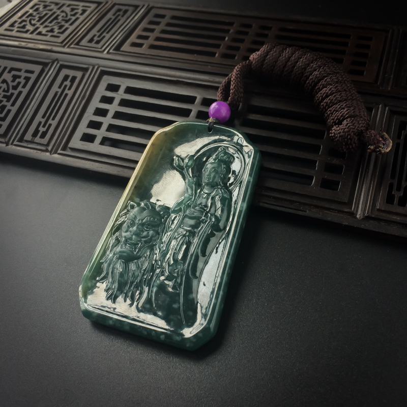 糯种翡翠文殊菩萨吊坠-红掌柜