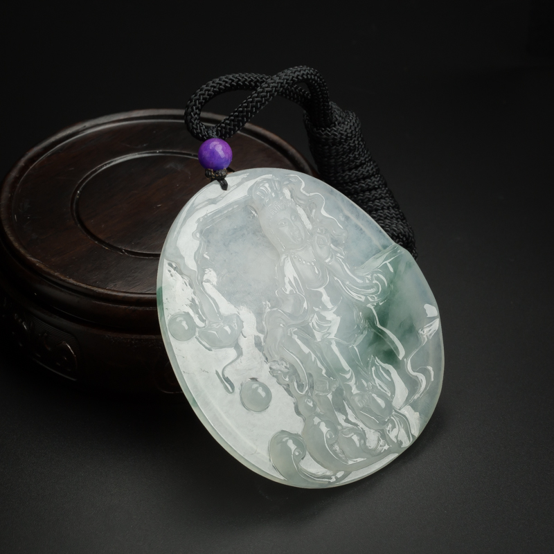 天然糯种飘花翡翠观音吊坠-红掌柜