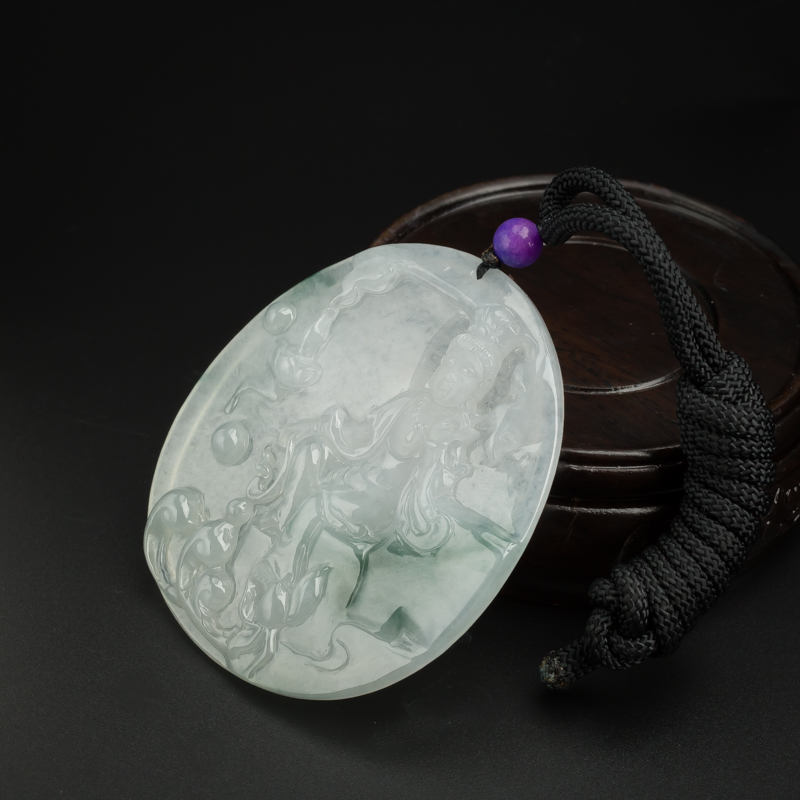 缅甸糯种飘花翡翠观音吊坠-红掌柜