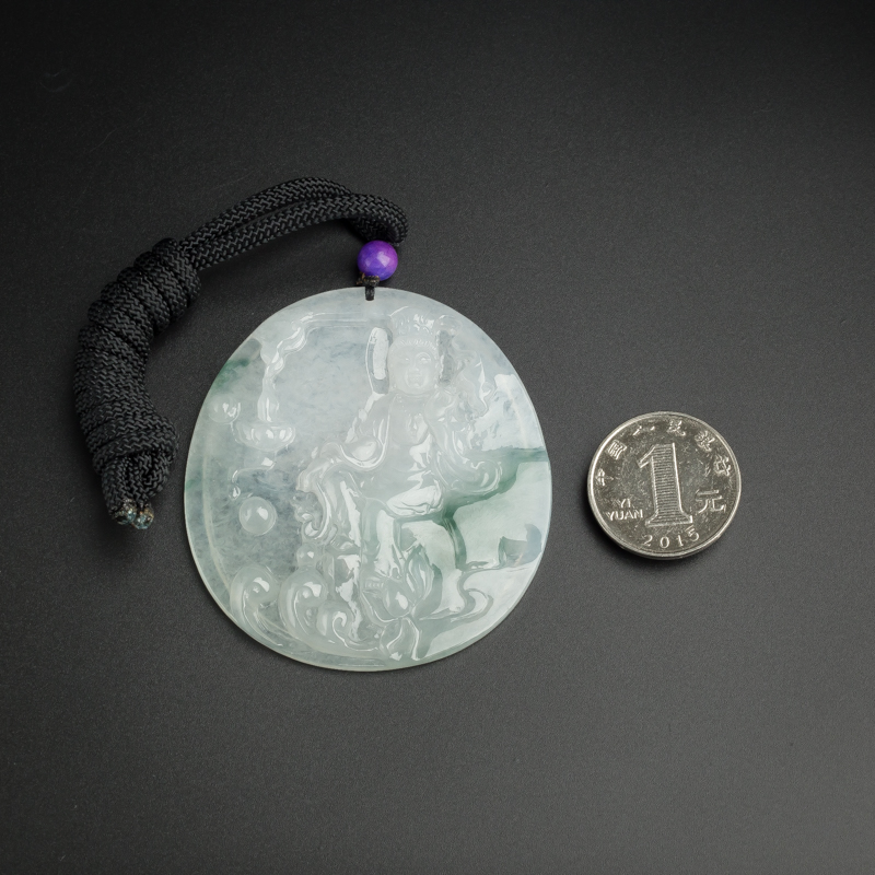 糯种飘花翡翠观音吊坠-红掌柜