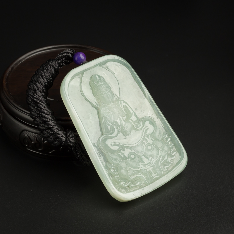 天然糯种浅绿翡翠观音牌吊坠-红掌柜