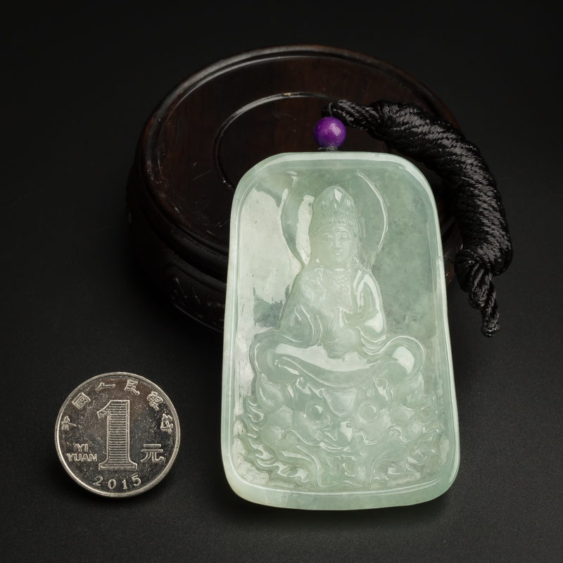 糯种浅绿翡翠观音牌吊坠-红掌柜