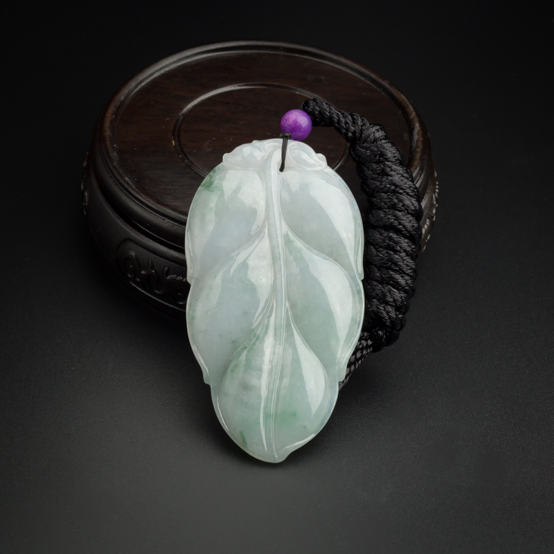 缅甸天然糯种飘花翡翠叶子吊坠-红掌柜